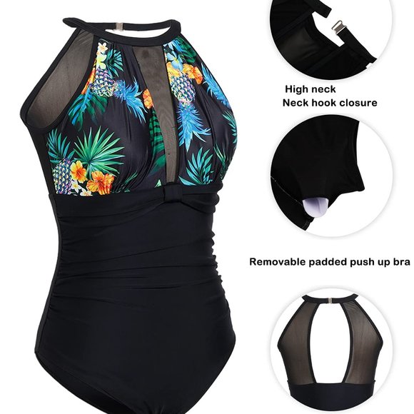 Sz 3XL One Piece Tummy Control V Neck Vintage Swimsuit X0020CT0OJ - Picture 3 of 5